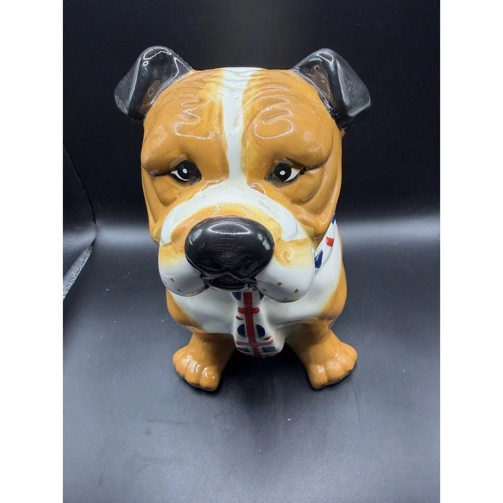 English Bulldog With Union Jack Tie Dog Cookie Jar UK Ceramic 9.25